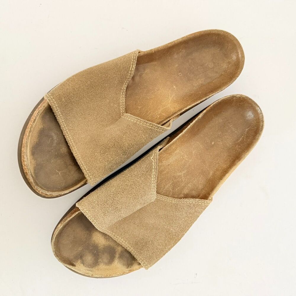 Lands' End Taupe Leather Slides, 8, Casual Granolacore Butter Mom